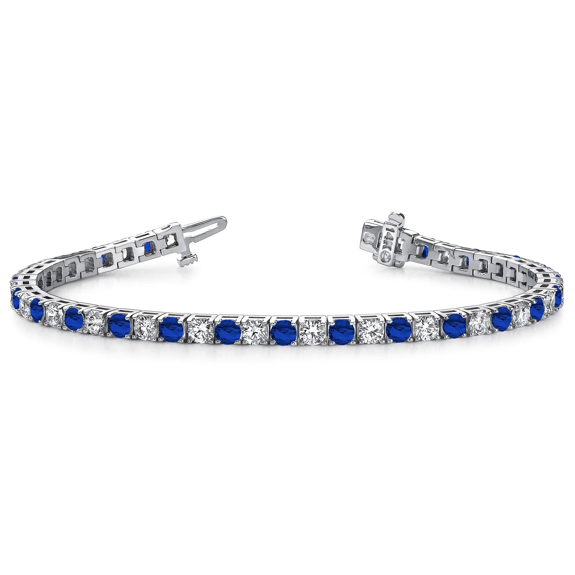 14K White Gold Diamond Sapphire Tennis Bracelet, 2.3ct