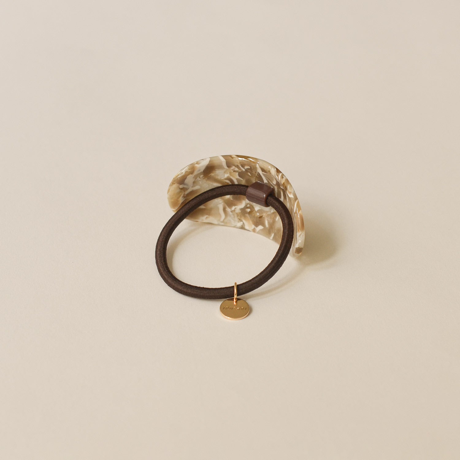 Curved Oval Resin Ponytail Hair Tie | Beige Marble