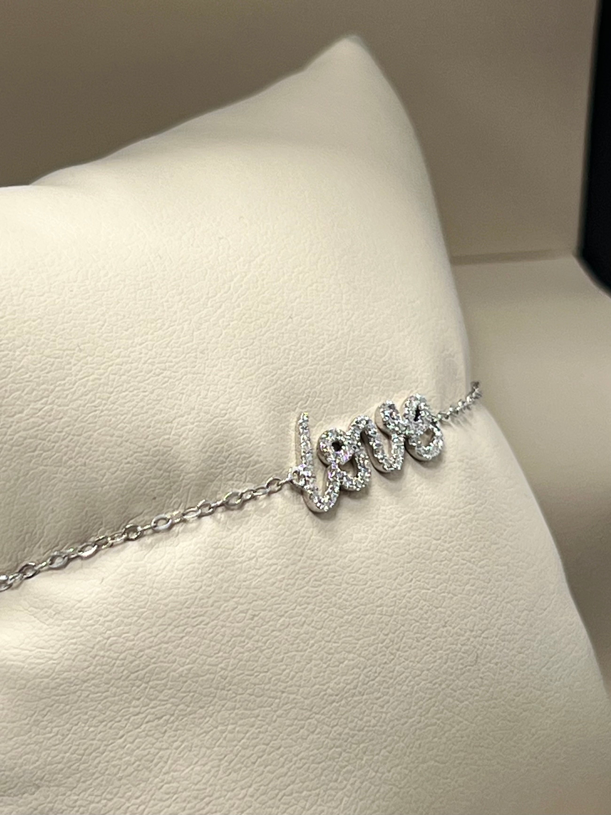 14K White Gold Diamond "Love" Bracelet