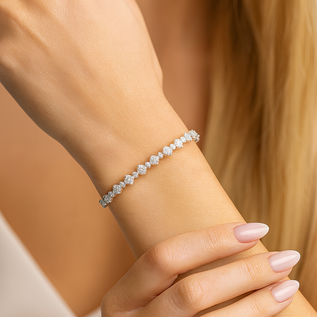 14K White Gold Cushion Shape Cluster Diamond Bracelet, 2.67ct