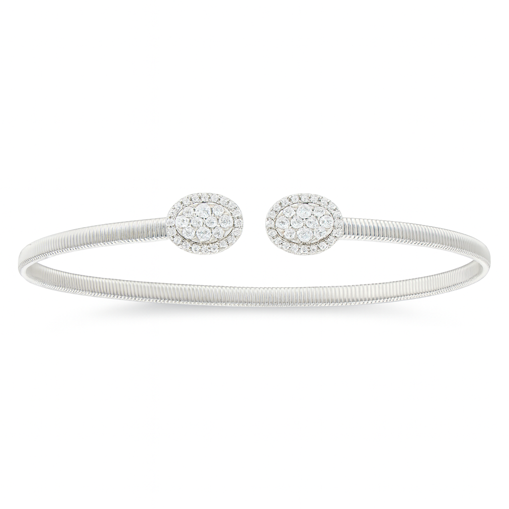 14K White Gold Diamond Oval Cluster Bangle, 0.6ct