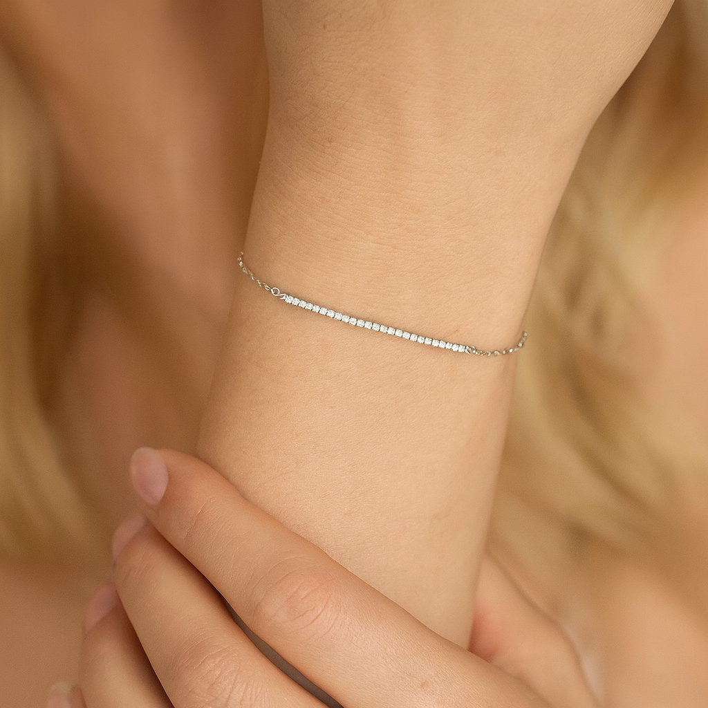 14K White Gold Diamond Bar Bracelet - Large, 0.27ct