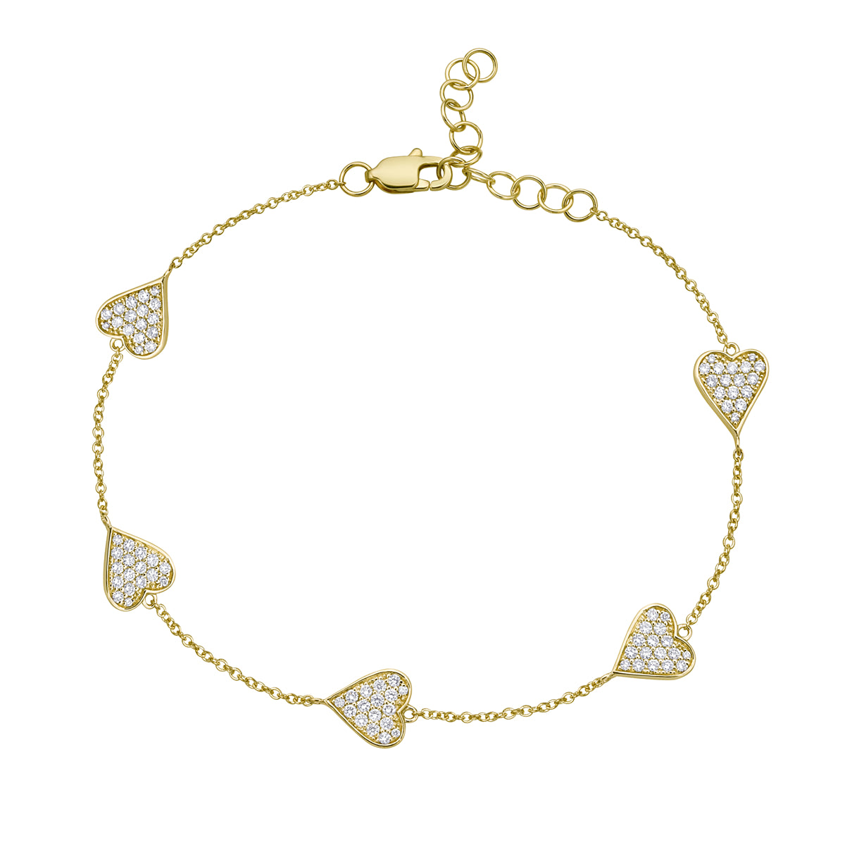14K Yellow Gold Diamond Heart Eternity Bracelet