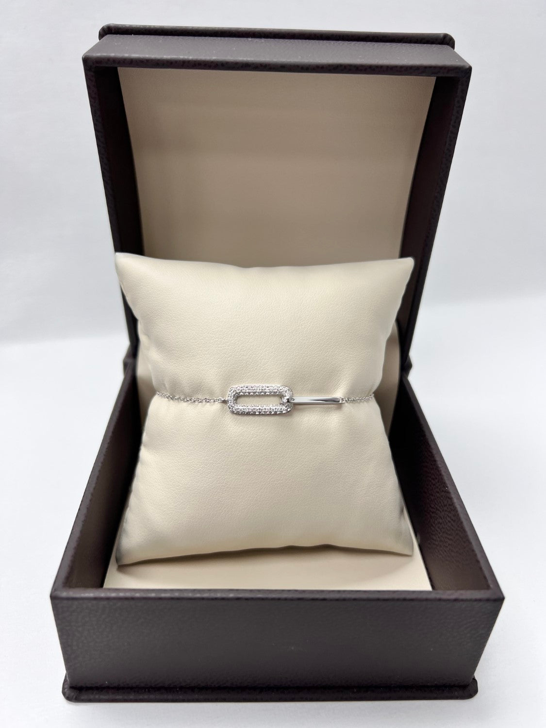 14K White Gold Diamond Paperclip Bracelet
