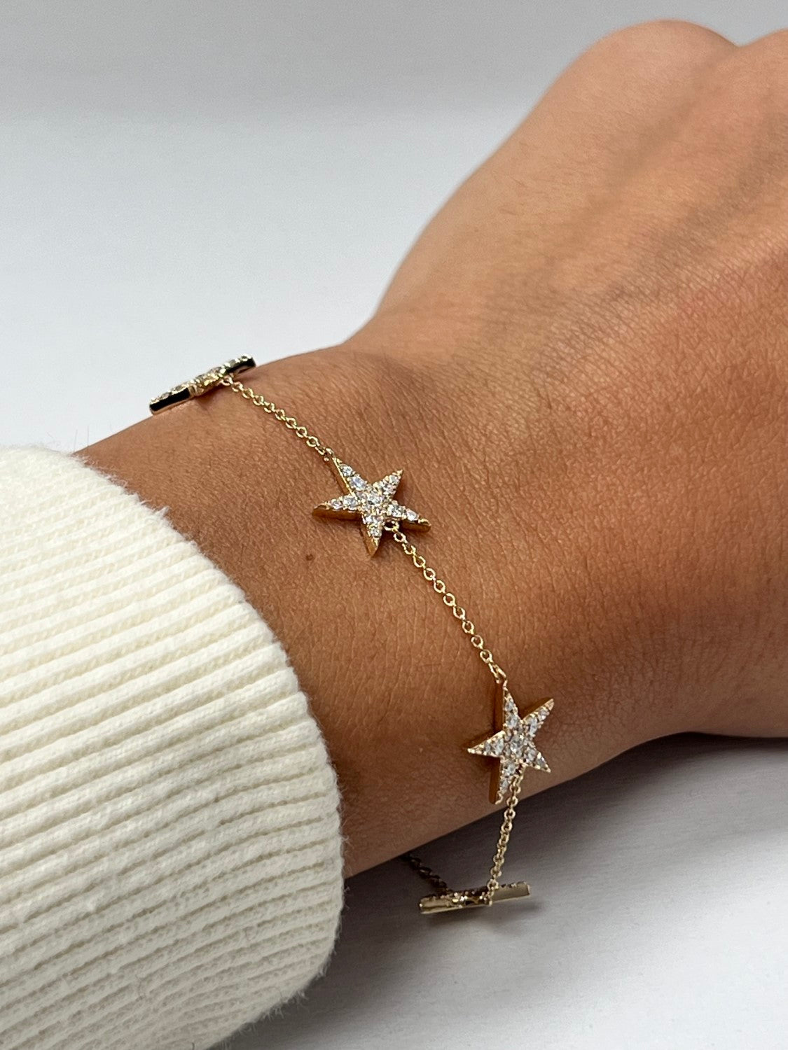 14K Yellow Gold Diamond Stars Bracelet