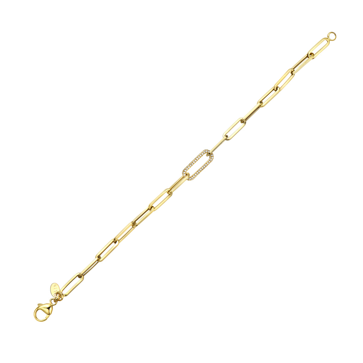 14K Yellow Gold Solitaire Diamond Paperclip Link Bracelet