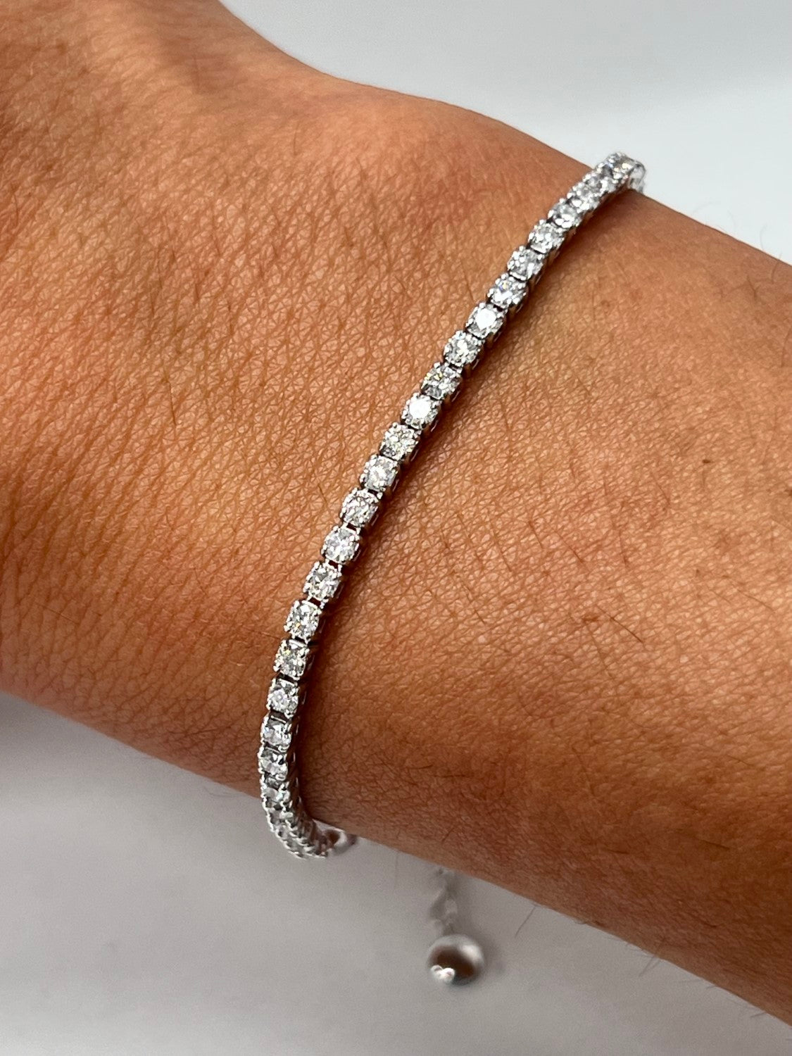 14K White Gold Adjustable Diamond Tennis Bracelet