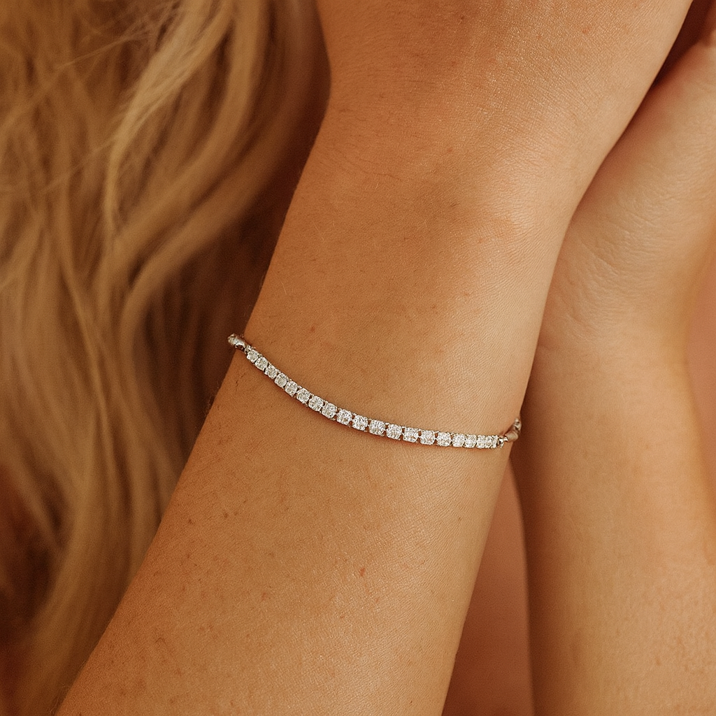 14K White Gold Adjustable Diamond Tennis Bracelet, 0.98ct