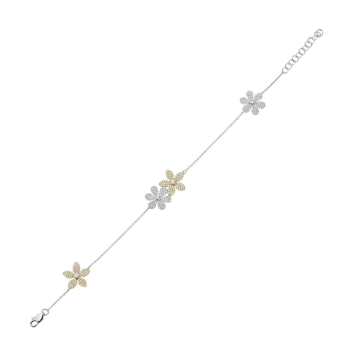 14K White Gold Adjustable Flower Diamond Bracelet