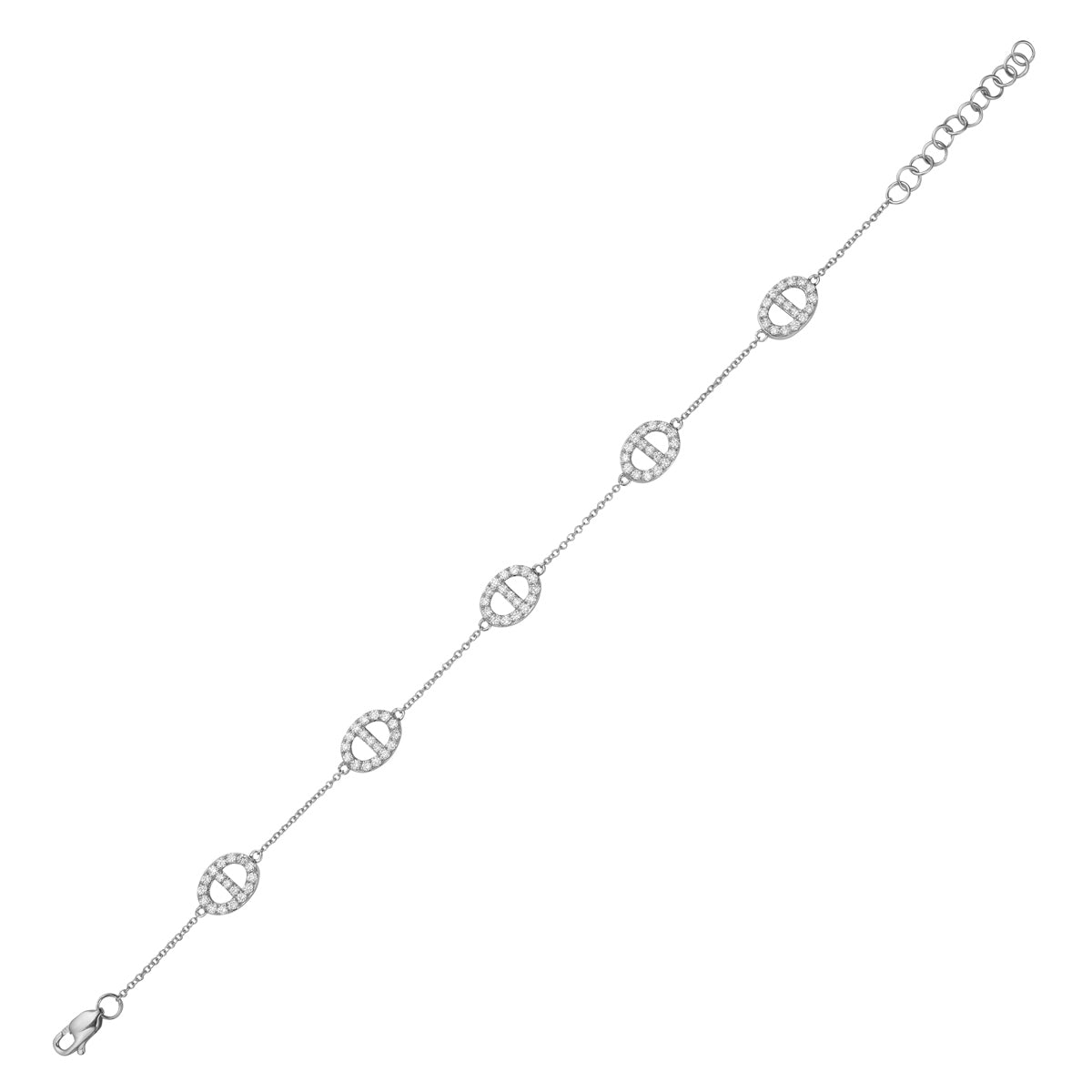 14K White Gold Adjustable Modern Diamond Link Bracelet
