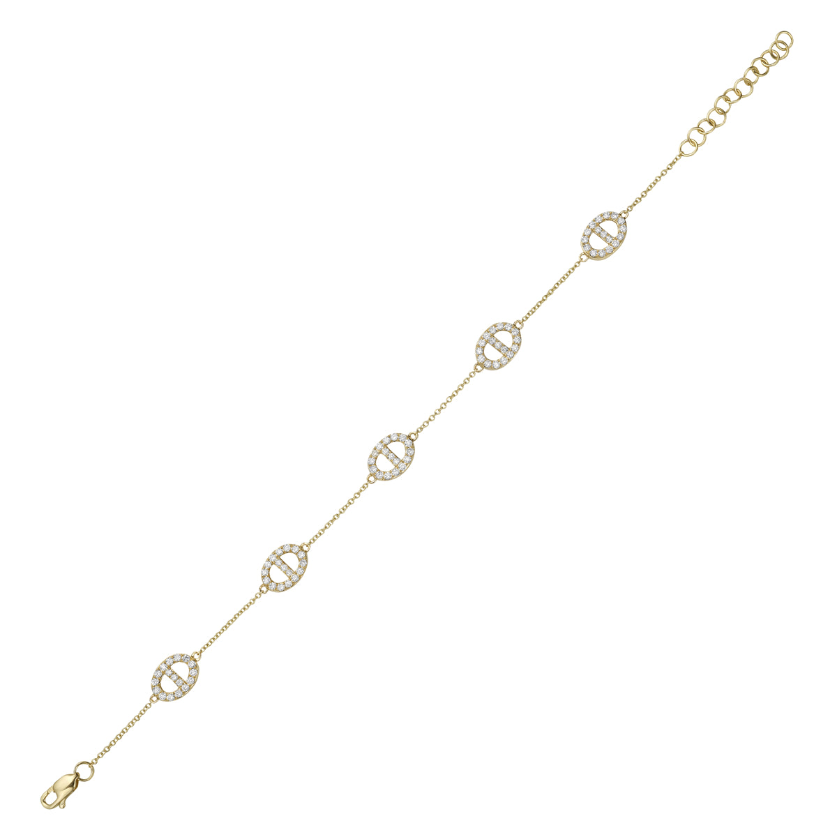 14K Yellow Gold Adjustable Modern Diamond Link Bracelet