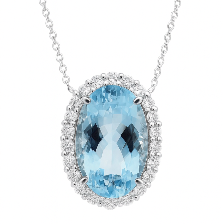 Handmade 14K White Gold Aquamarine Necklace, 0.79ct