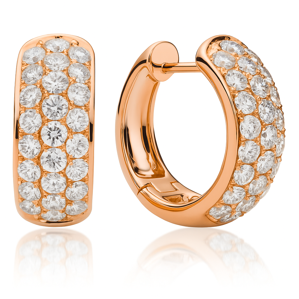 14K Rose Gold Three Row Diamond Hoops, 1.5ct