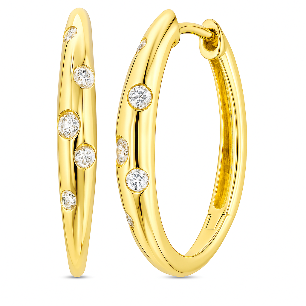 14K Yellow Gold Diamond Scatter Hoop, 0.18ct