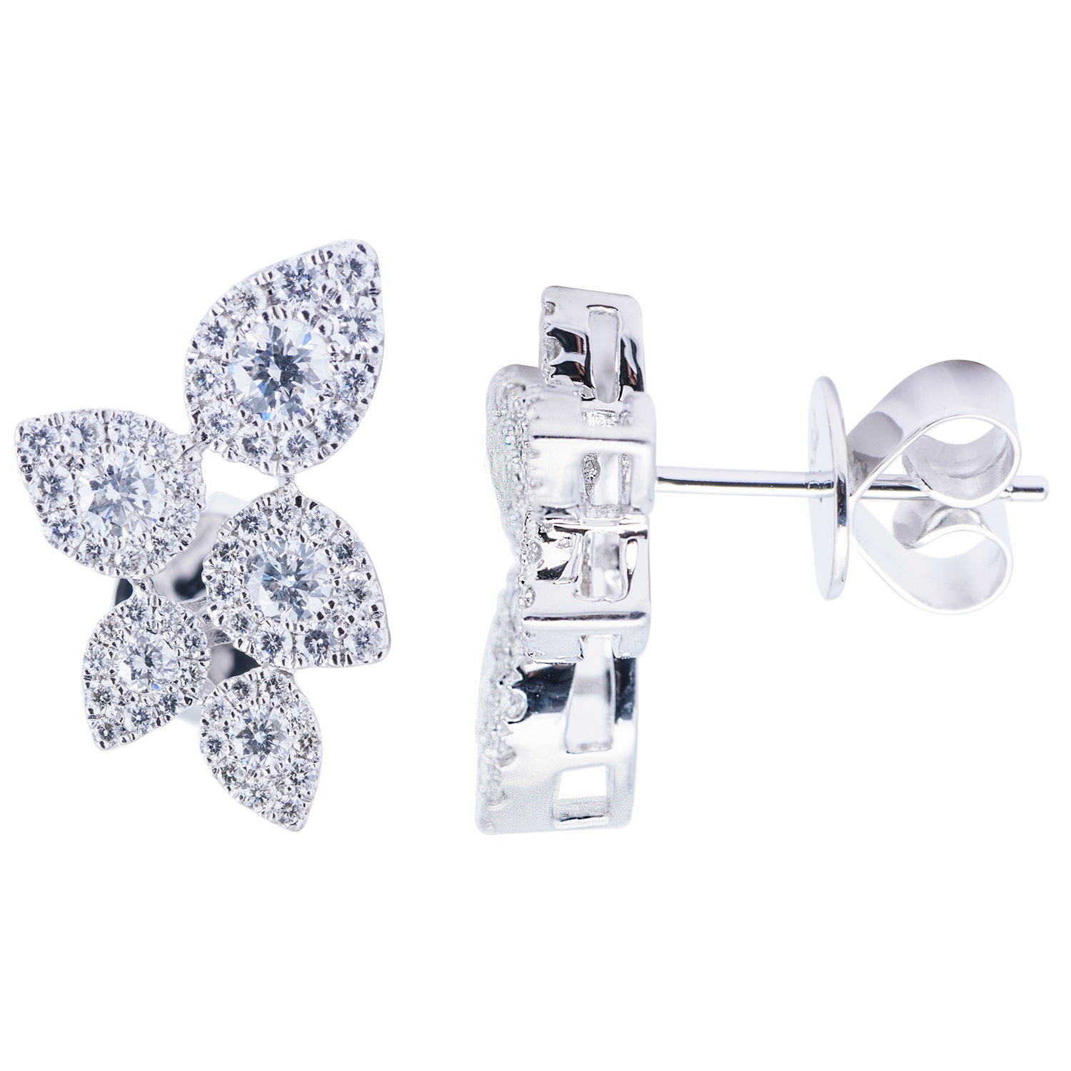 14K White Gold Five Leaf Diamond Studs