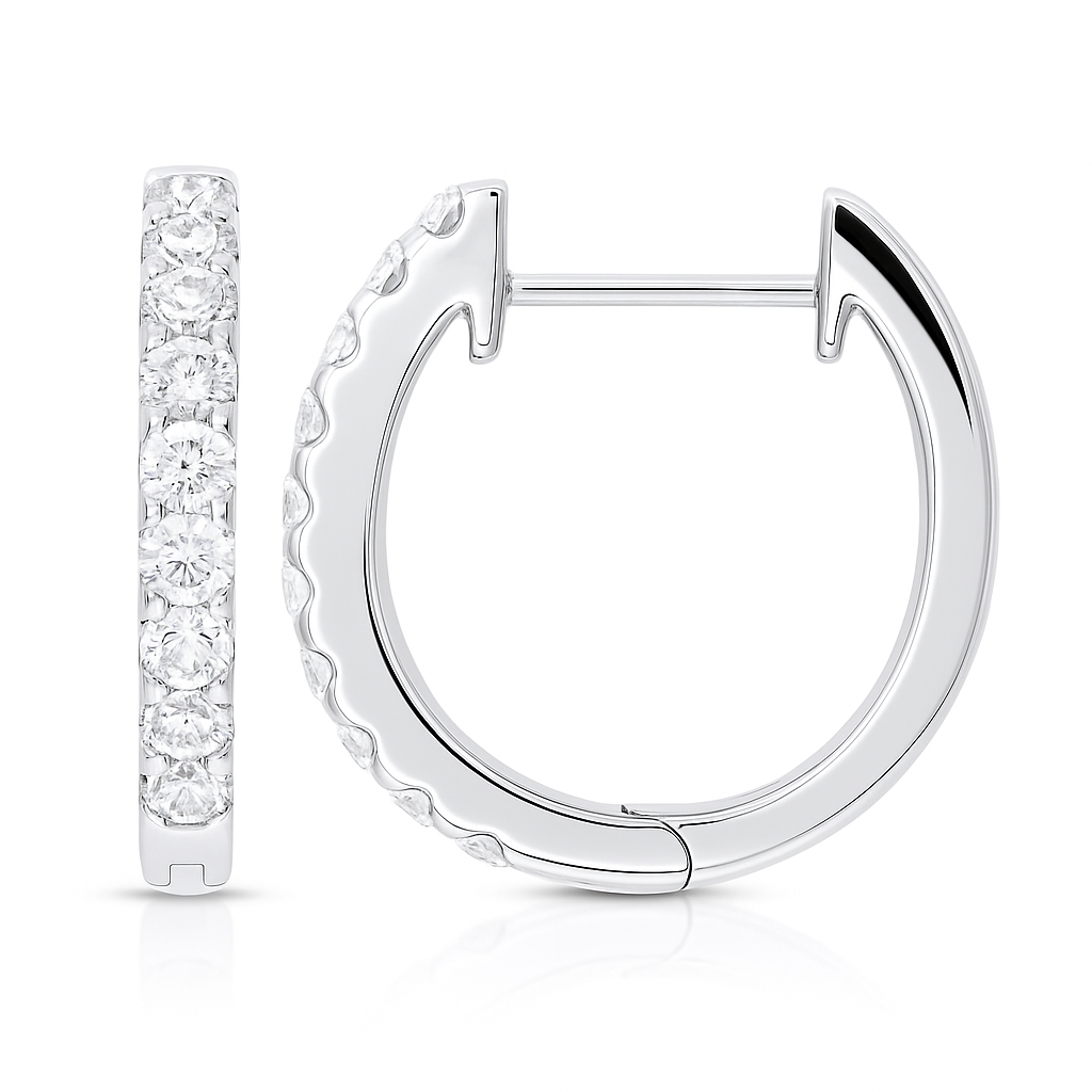 14K White Gold Extra Sparkle Huggie Earring, 0.51ct