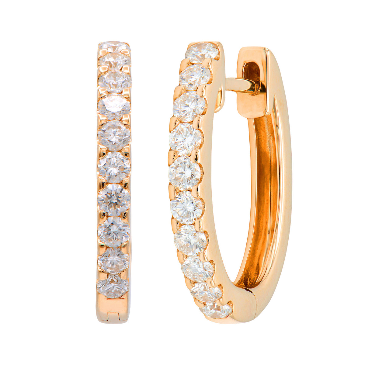 14K Rose Gold Inside Outiside Huggie Earring - Medium, 0.82ct