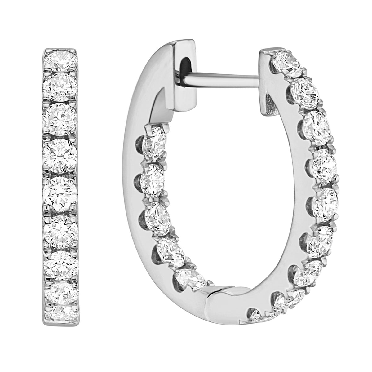 14K White Gold Inside Outiside Huggie Earring - Large, 1.06ct