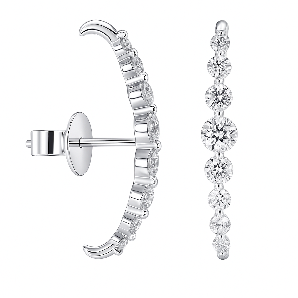 14K White Gold Cuff Stud Earrings, 0.63ct