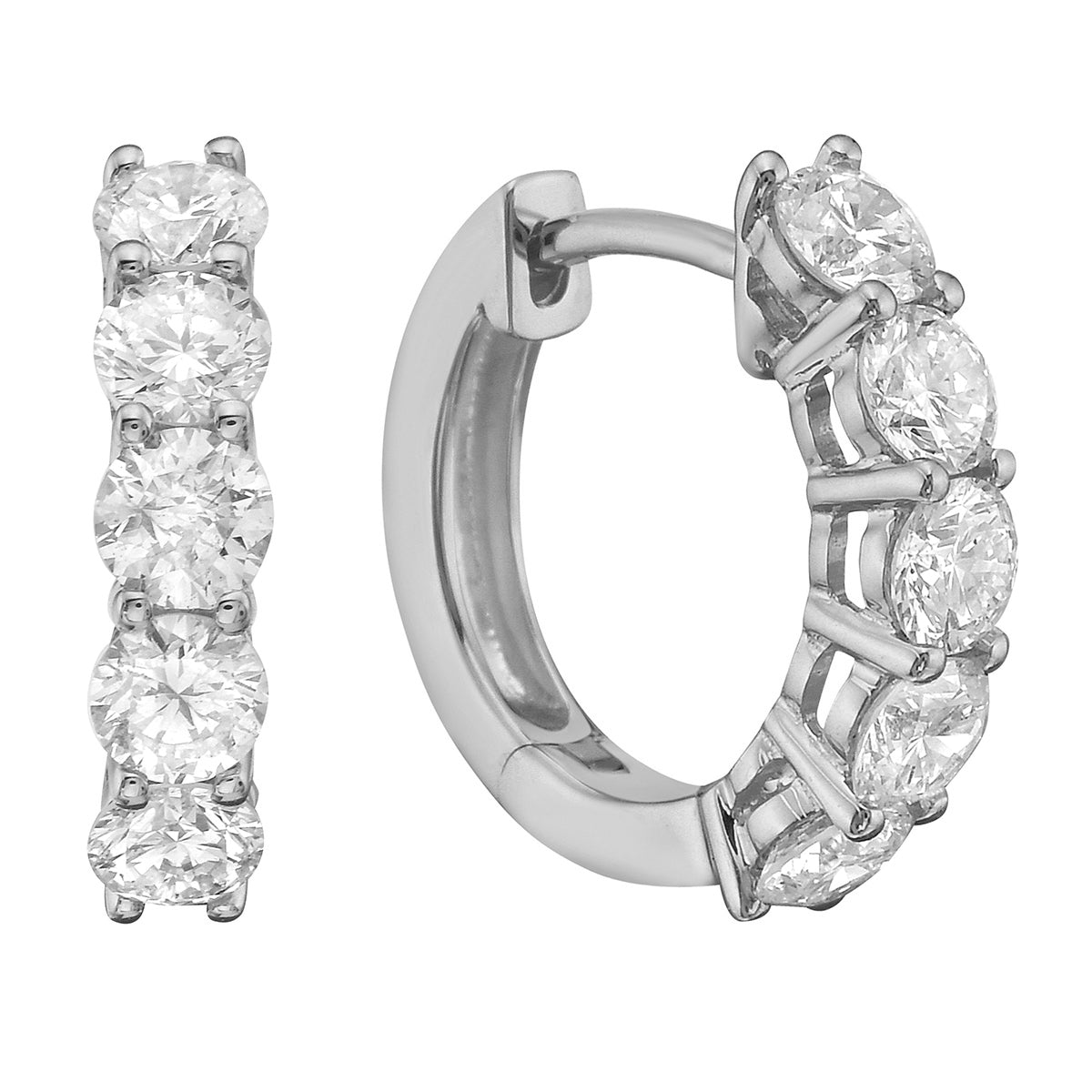 14K White Gold Five-Stone Diamond Hoop Earrings