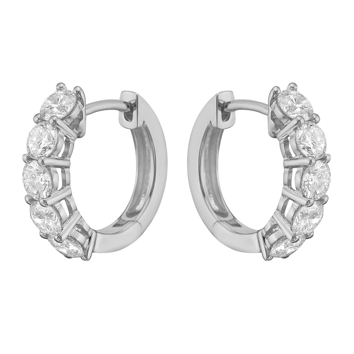 14K White Gold Five-Stone Diamond Hoop Earrings