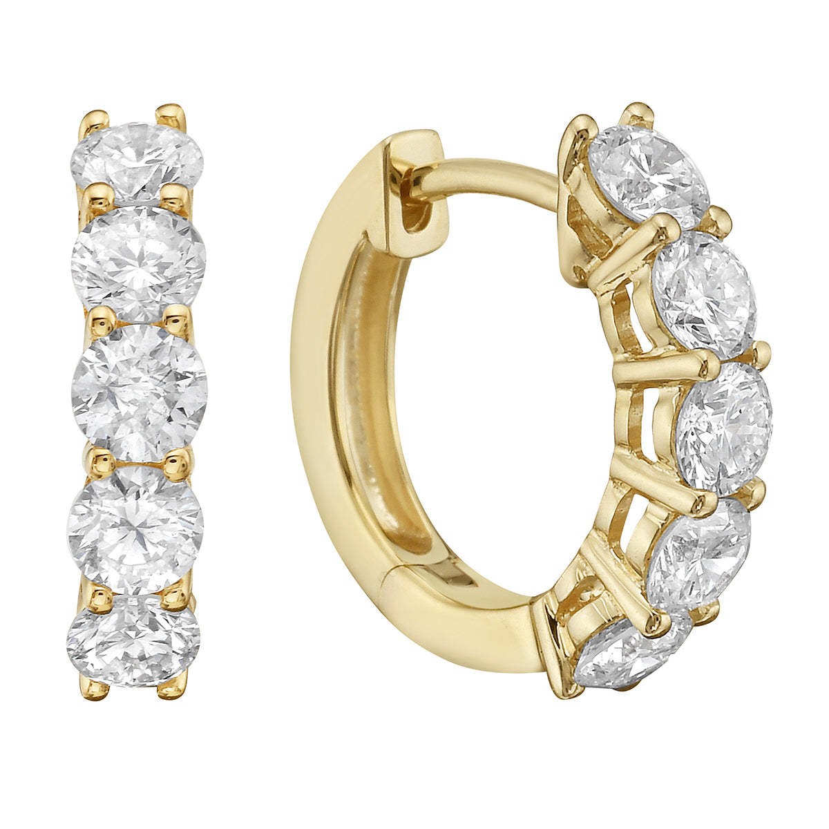 14K Yellow Gold Five-Stone Diamond Hoop Earrings - Large