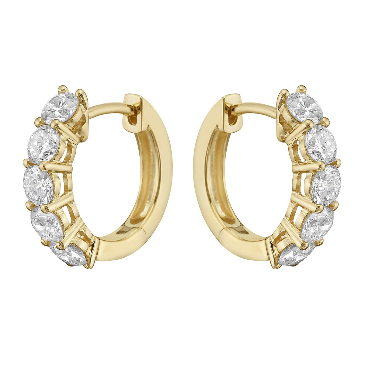 14K Yellow Gold Five-Stone Diamond Hoop Earrings - Large