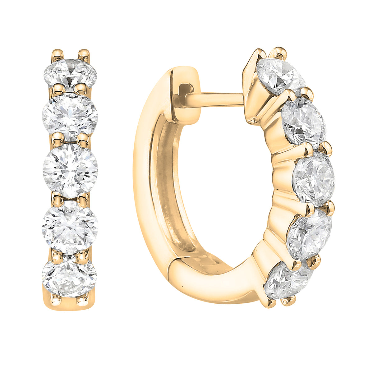 14K Yellow Gold Five-Stone Diamond Hoop Earrings