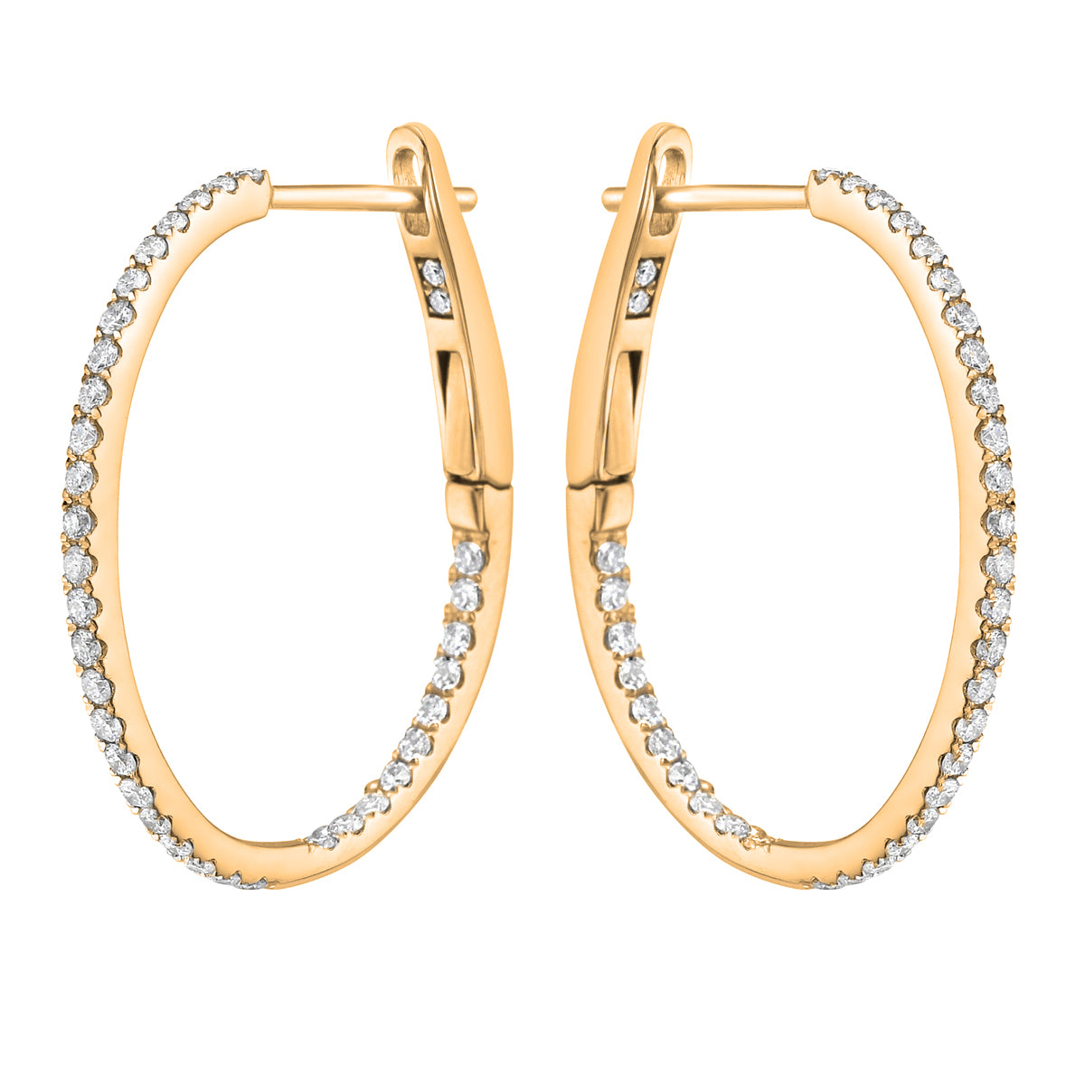 14K Yellow Gold Inside and Out Diamond Hoop Earrings