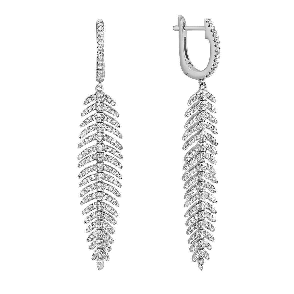 14K White Gold Dangle Diamond Leaf Earrings