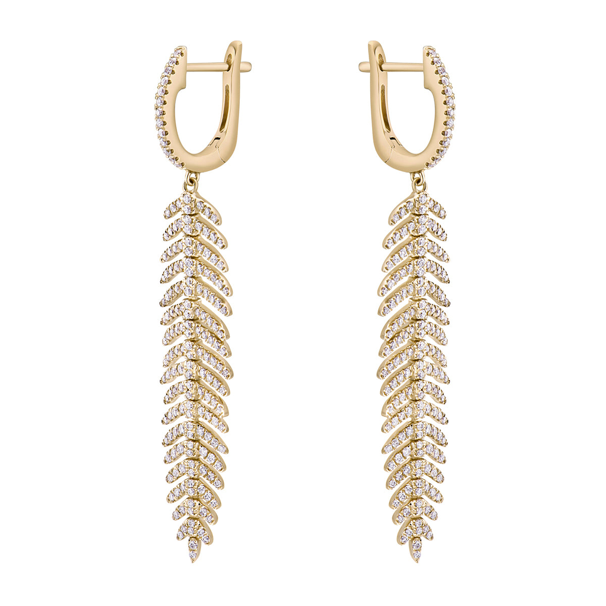 Yellow Gold Dangle Diamond Leaf Earrings
