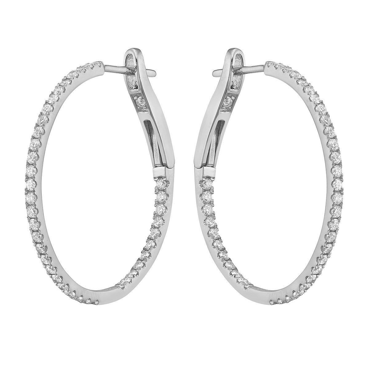 14K White Gold Inside and Out Diamond Hoop Earrings