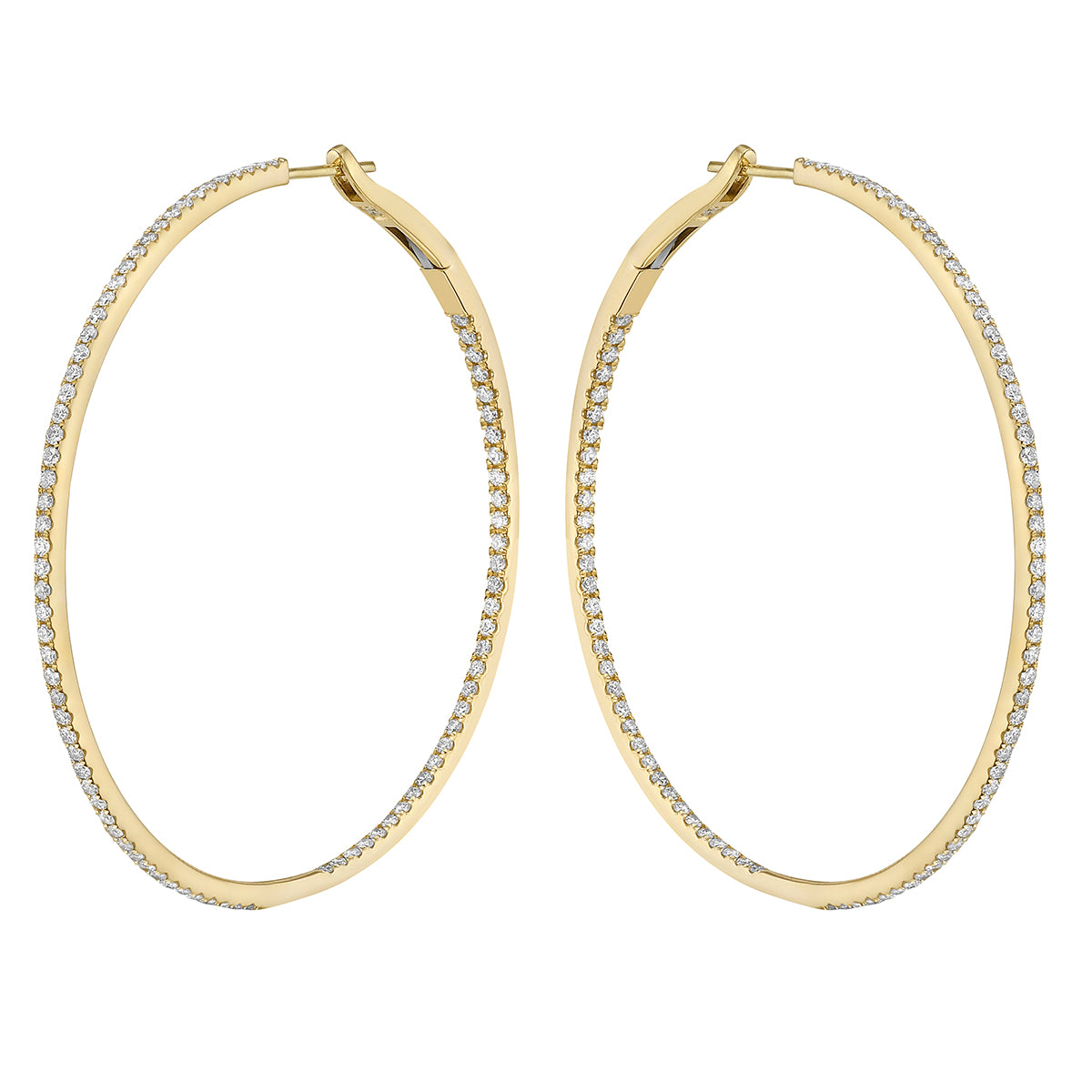 2.0 in Yellow Gold Inside and Out Diamond Hoop Earrings