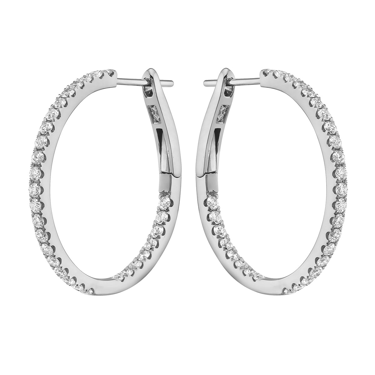 1.0 in White Gold Inside and Out Diamond Hoop Earrings