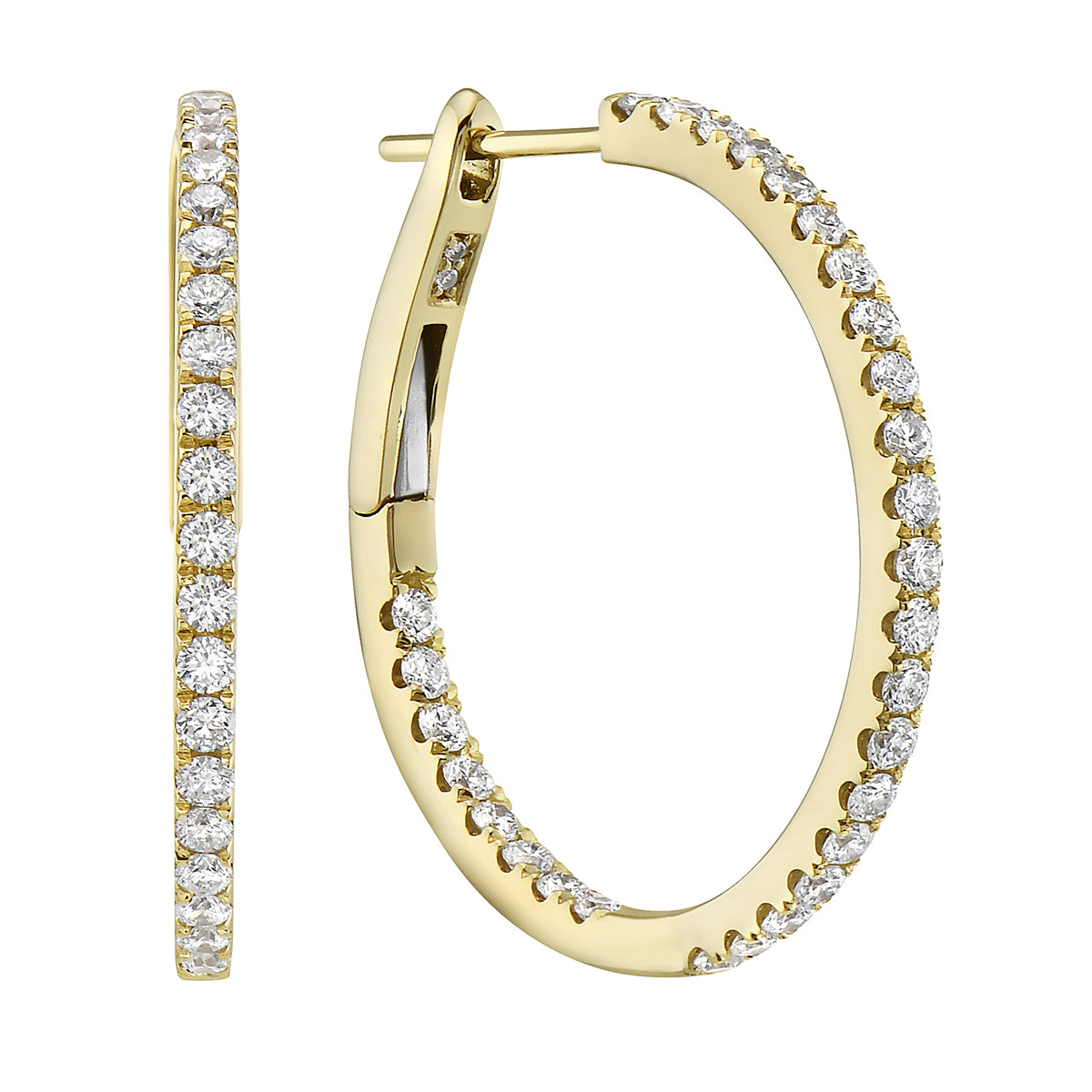 1.0 in Yellow Gold Inside and Out Diamond Hoop Earrings