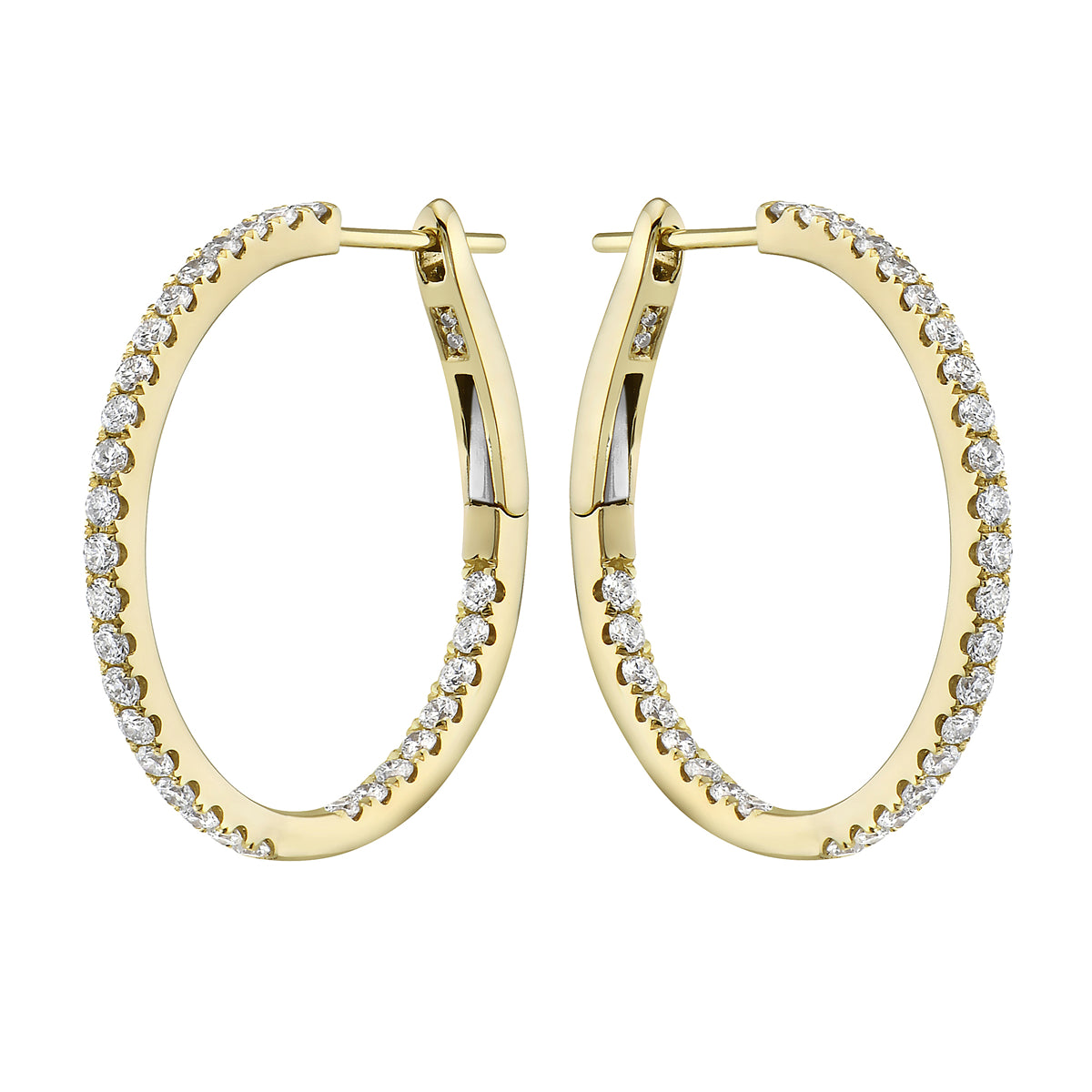 1.0 in Yellow Gold Inside and Out Diamond Hoop Earrings