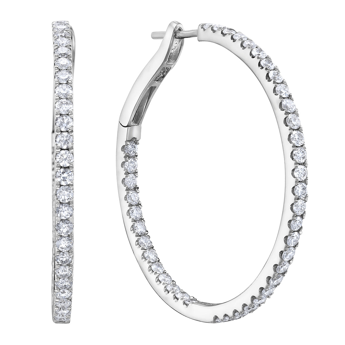 1.25 in White Gold Inside and Out Diamond Hoop Earrings