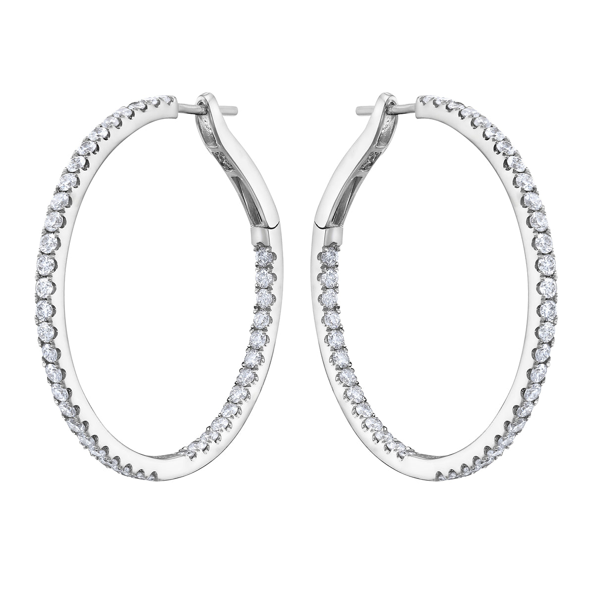 1.25 in White Gold Inside and Out Diamond Hoop Earrings