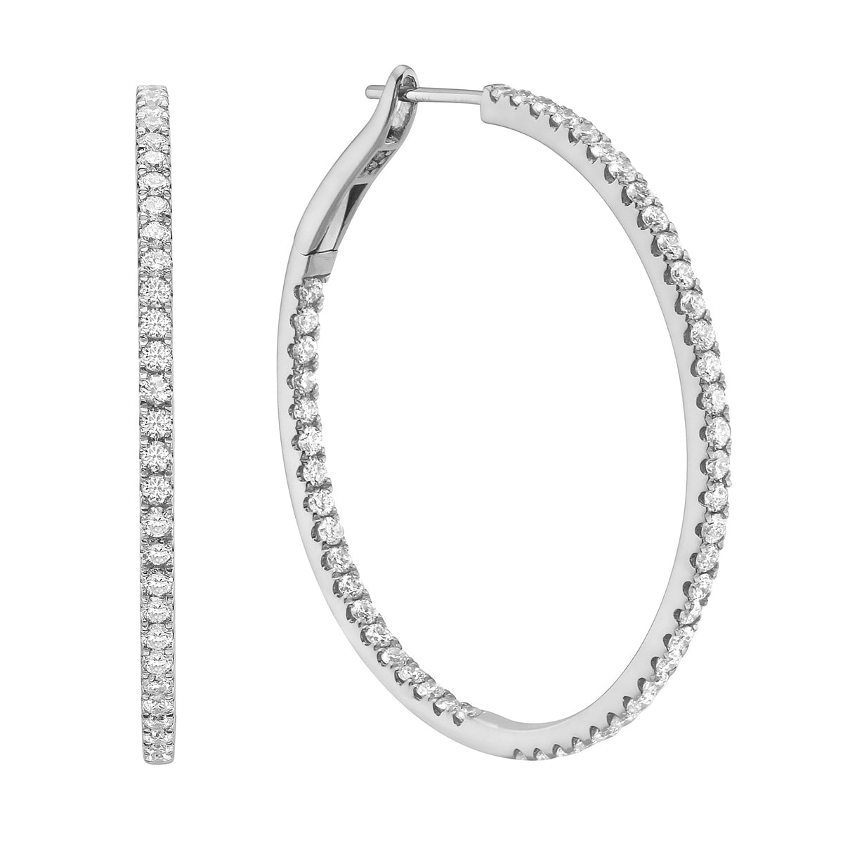 1.5in White Gold Inside and Out Diamond Hoop Earrings