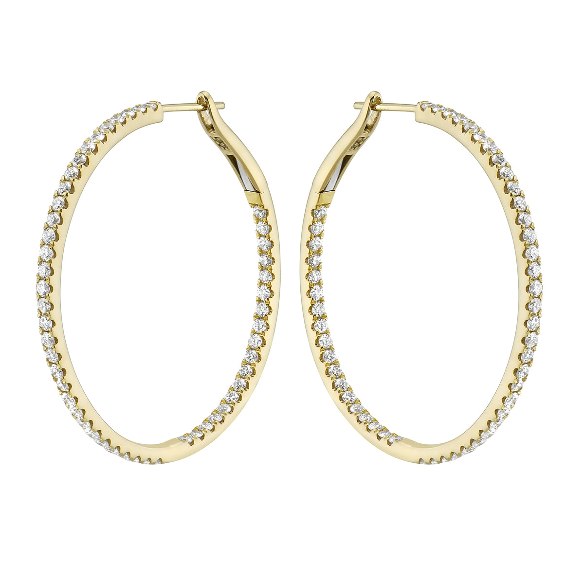 1.5in Yellow Gold Insdie and Out Diamond Hoop Earrings