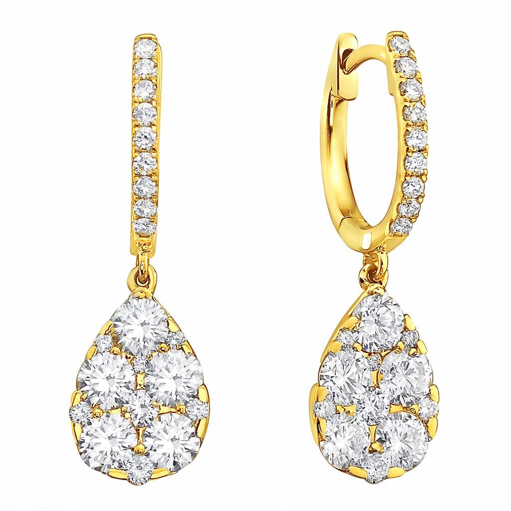 14K Yellow Gold Diamond Earrings, 1.96ct