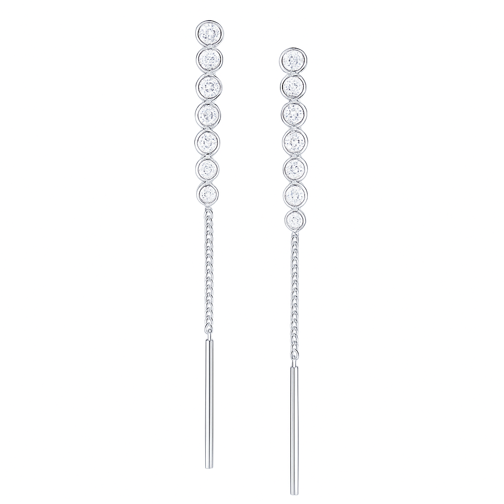 14K White Gold Long Diamond Bezel Threader, 0.34ct