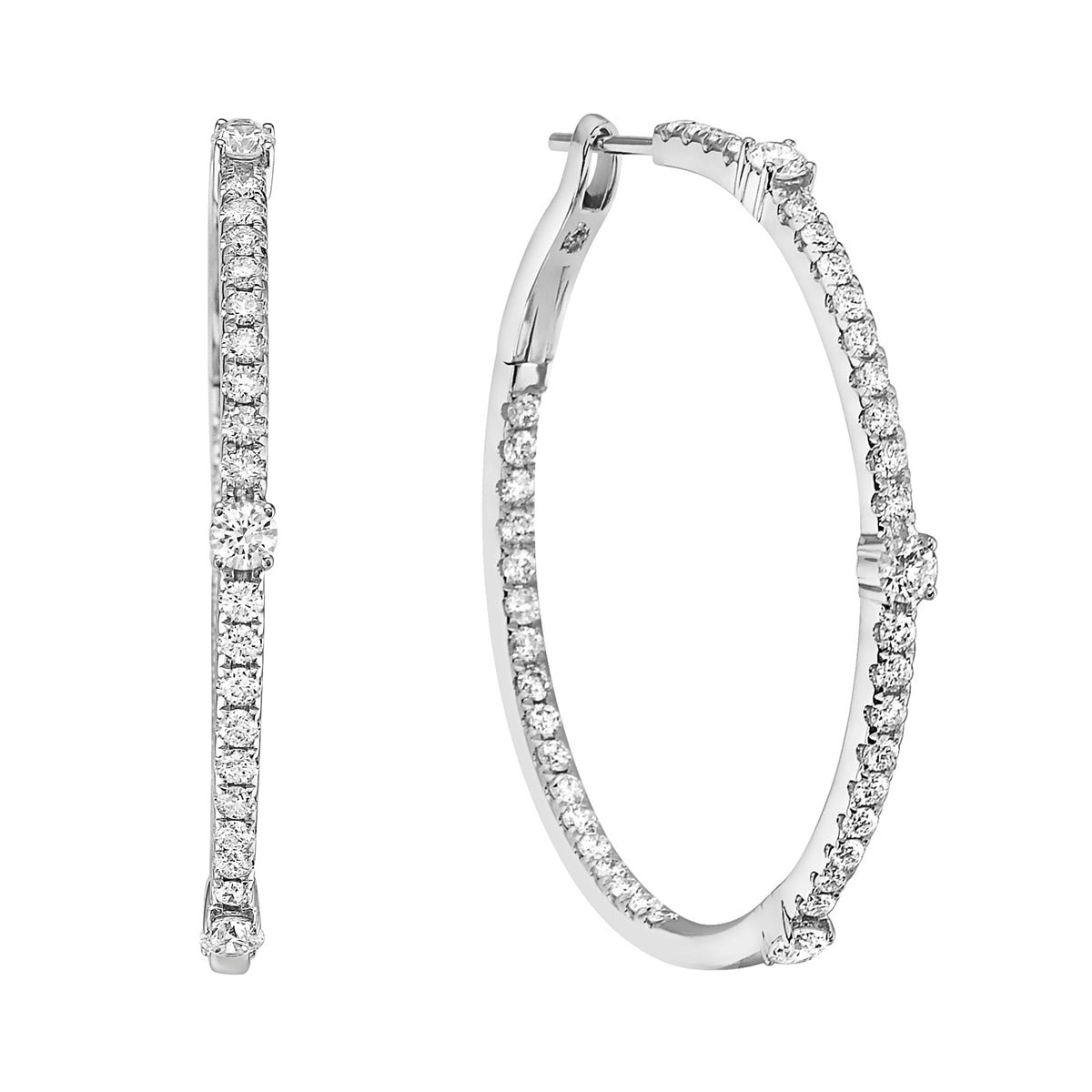  14K White Gold Diamond Accent Hoop - Large