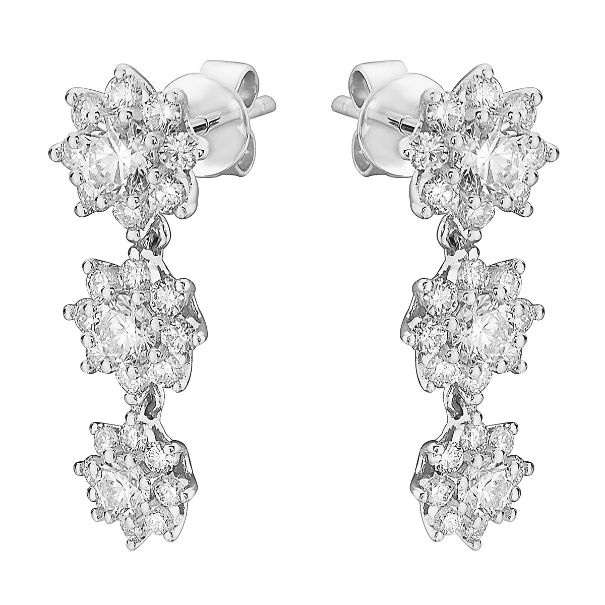 14K White Gold Diamond Flower Cluster Earrings