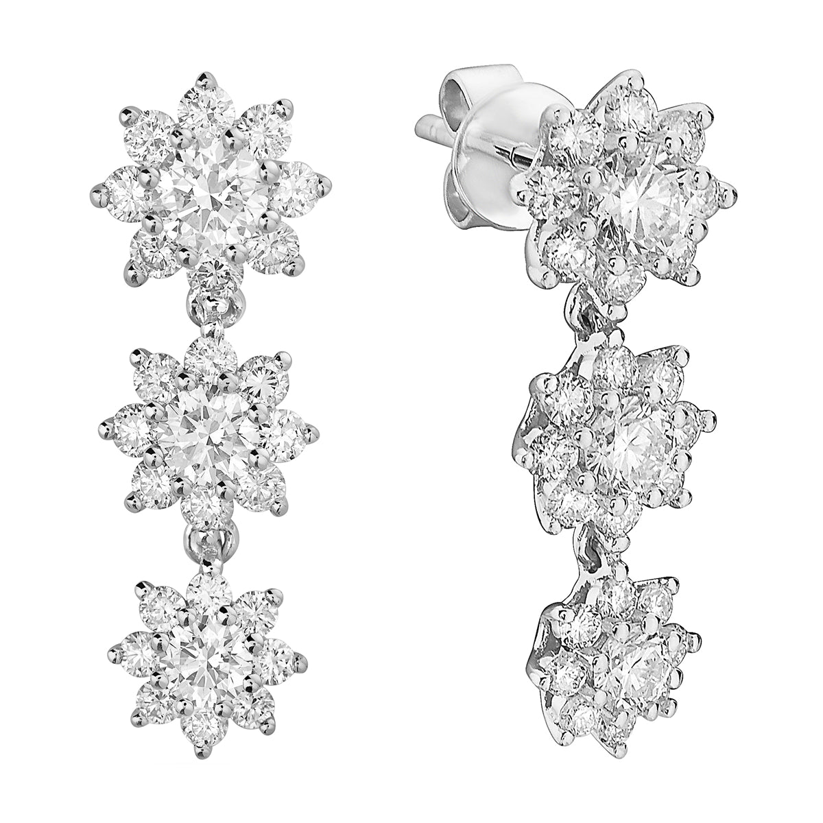 14K White Gold Diamond Flower Cluster Earrings, 1.46ct