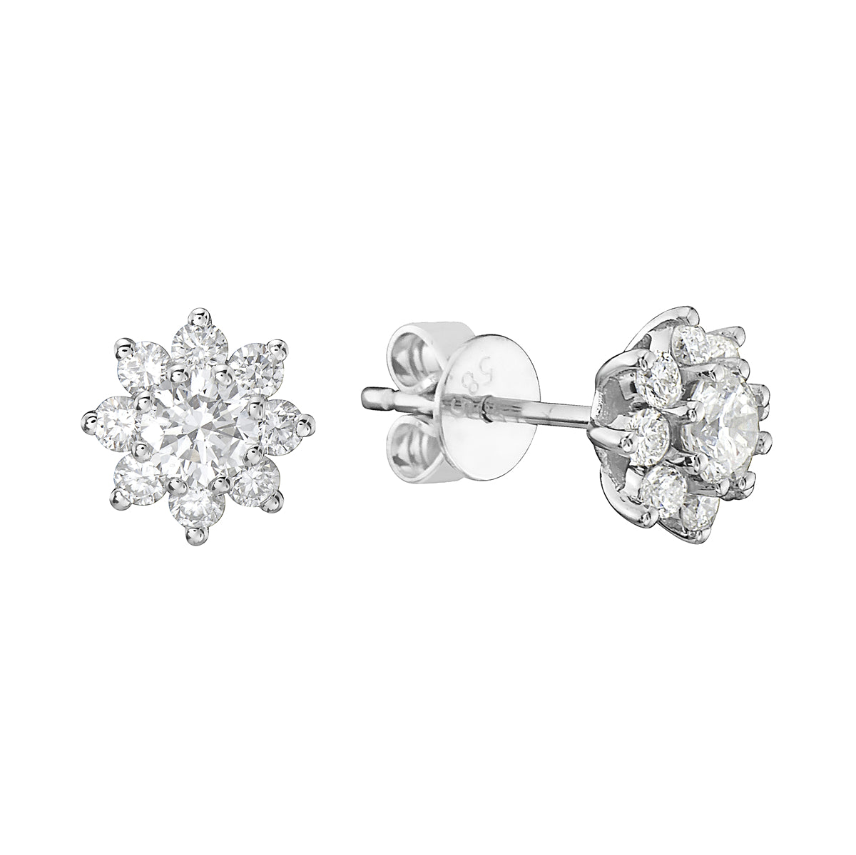 14K White Gold Diamond Flower Cluster- Large