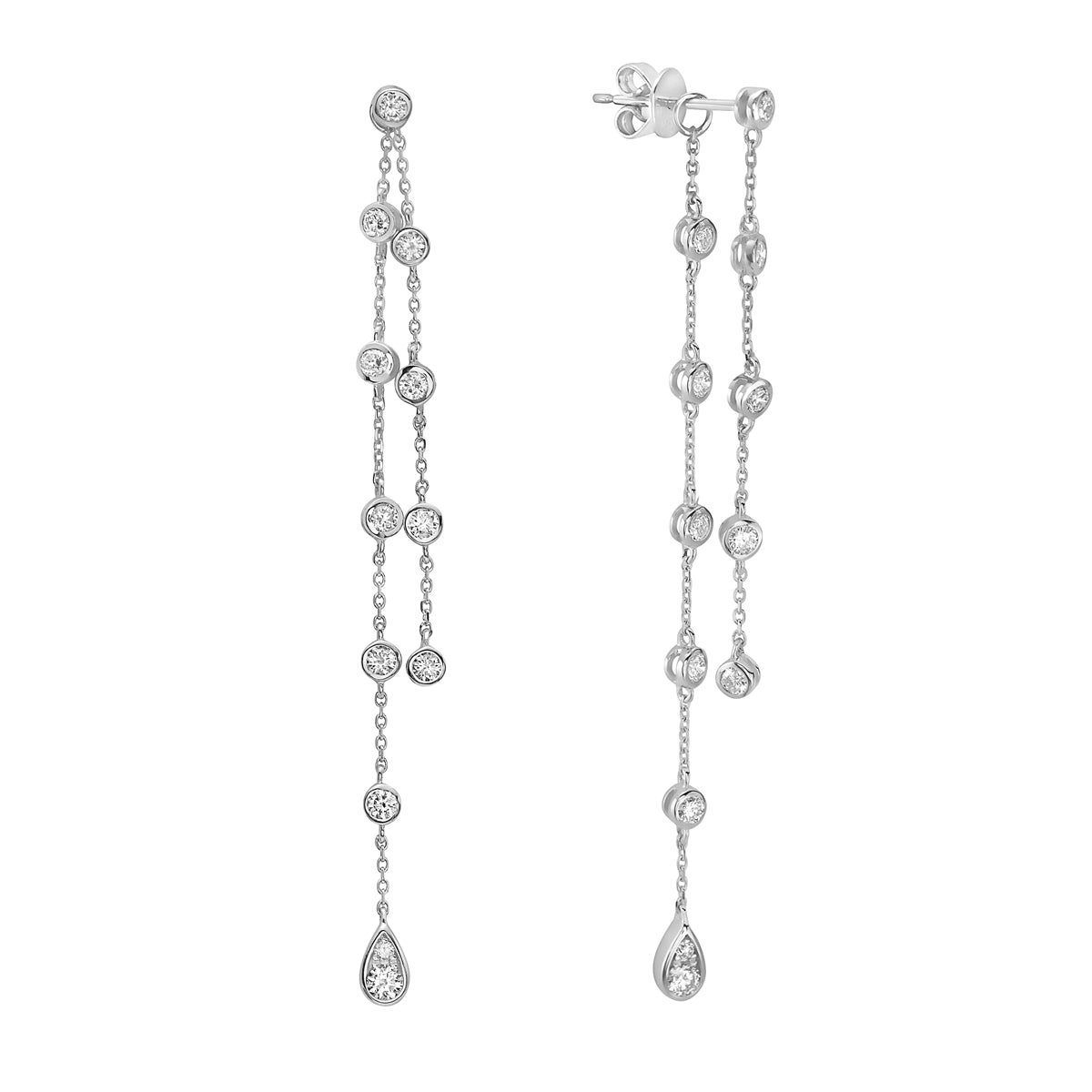 14K White Gold Diamond Station Earrings, 0.86ct
