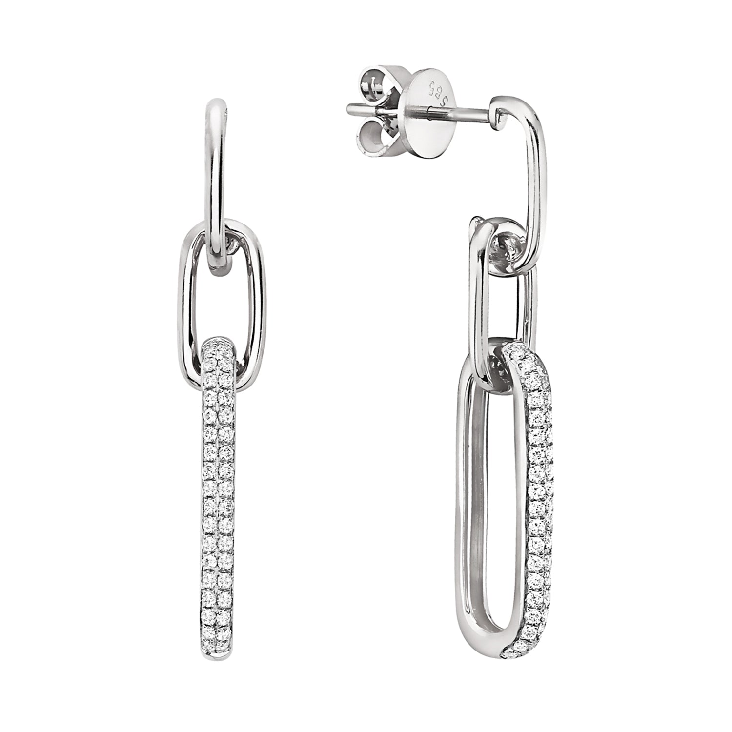 White Gold Dangle Diamond Paperclip Earrings