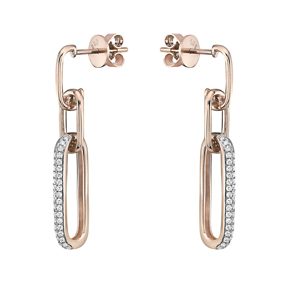 14K Rose Gold Dangle Diamond Paperclip Earrings, 0.29ct