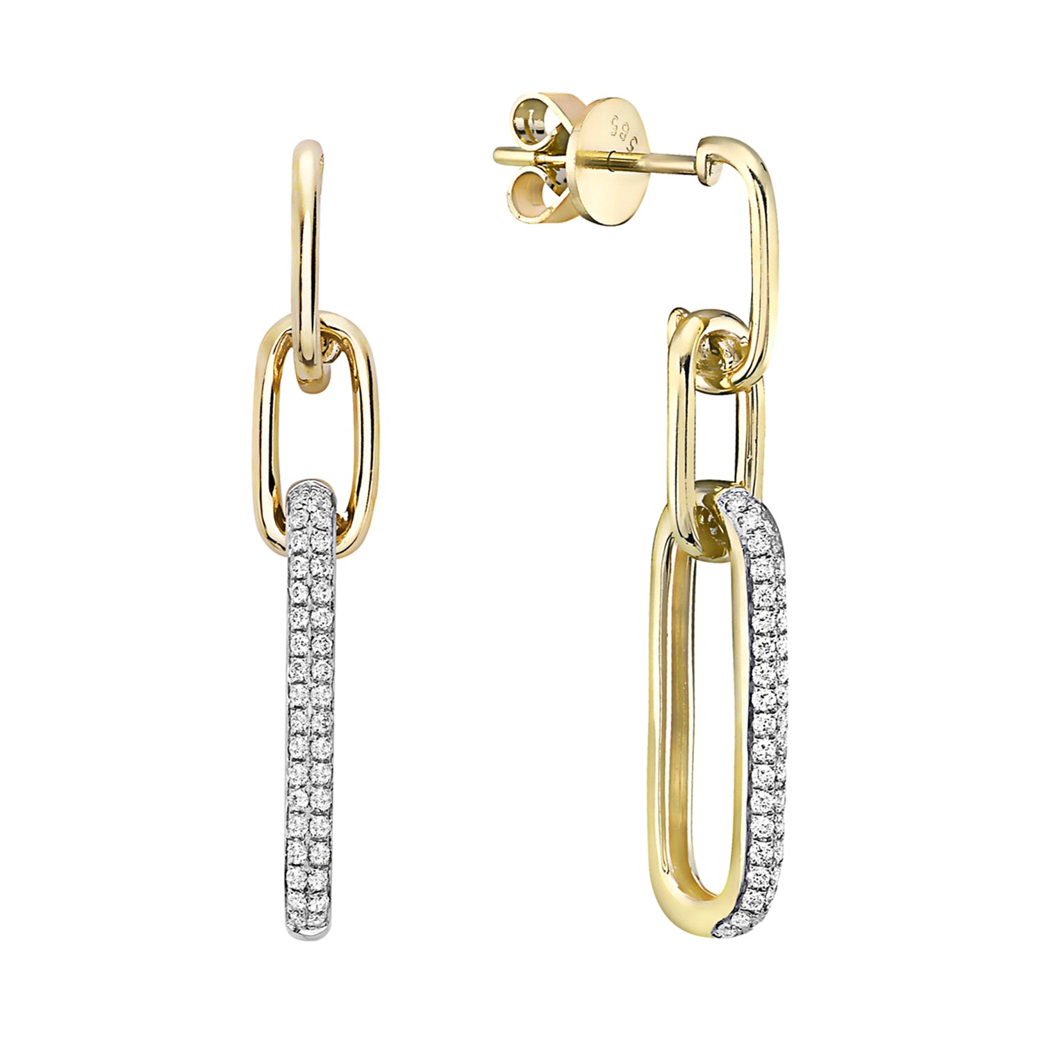 14K Yellow Gold Dangle Diamond Paperclip Earrings, 0.29ct